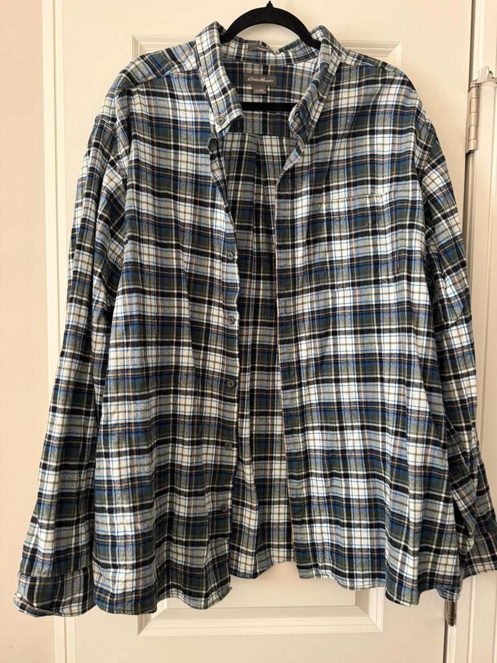Eddie Bauer Men XXL Classic Fit Plaid Flannel Long Sleeve Blue Green Shirt